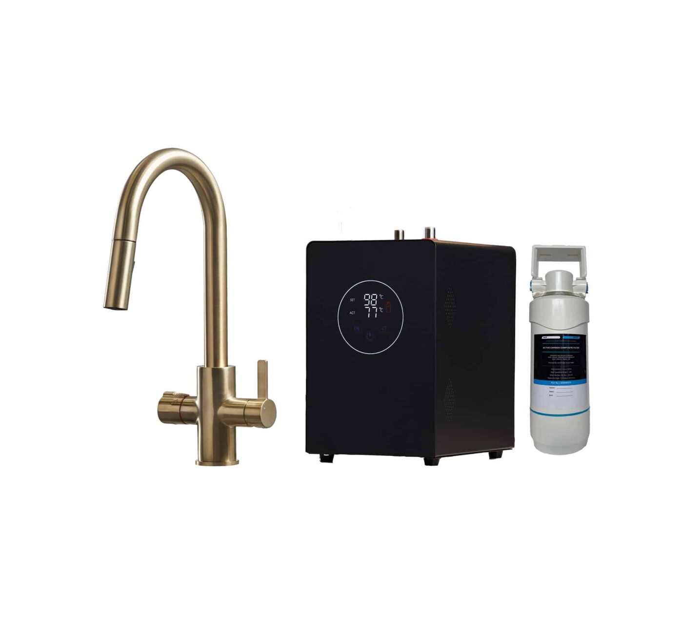 Roma Swan Neck 4-in-1 Pull Out Boiling Tap - Brushed Gold - Image 11