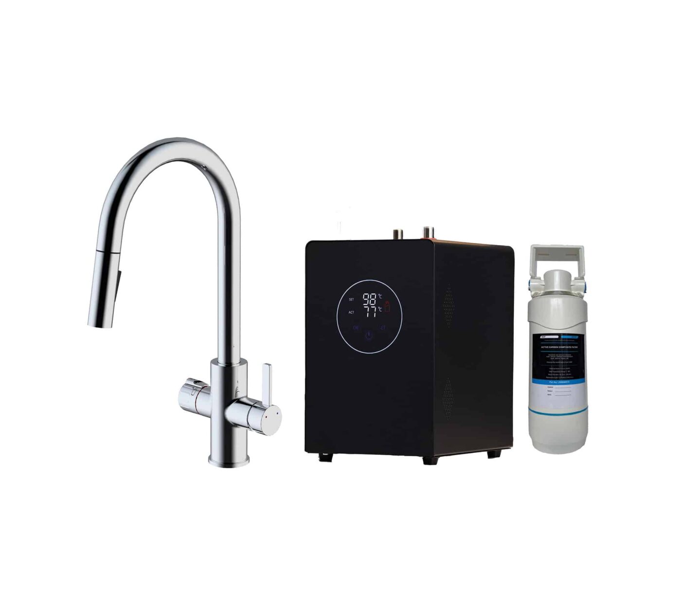 Roma Swan Neck 4-in-1 Pull Out Boiling Tap - Chrome - Image 11
