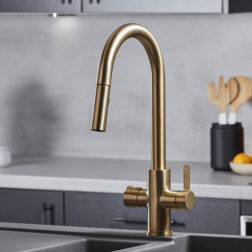 Roma Swan Neck 4-in-1 Pull Out Boiling Tap - Brushed Gold