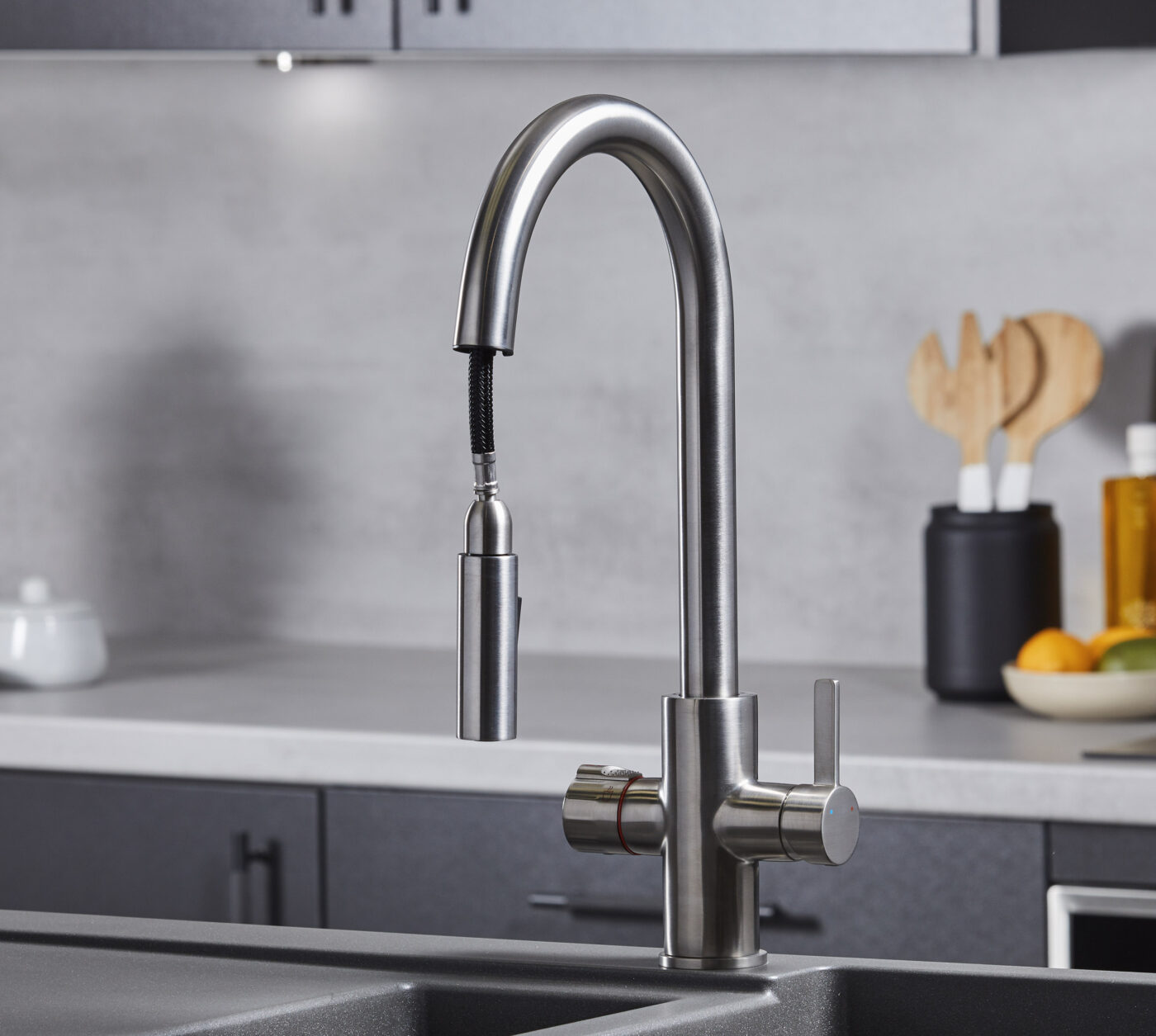 Roma Swan Neck 4-in-1 Pull Out Boiling Tap - Brushed Nickel - Image 2