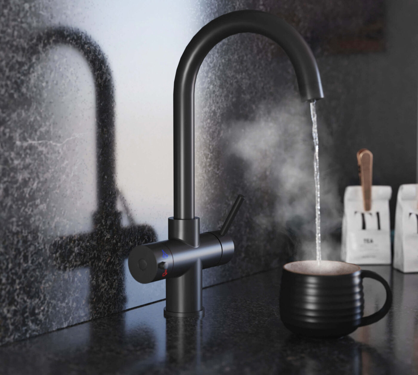 Genoa Swan Neck 4-in-1 Boiling Tap - Matt Black - Image 2