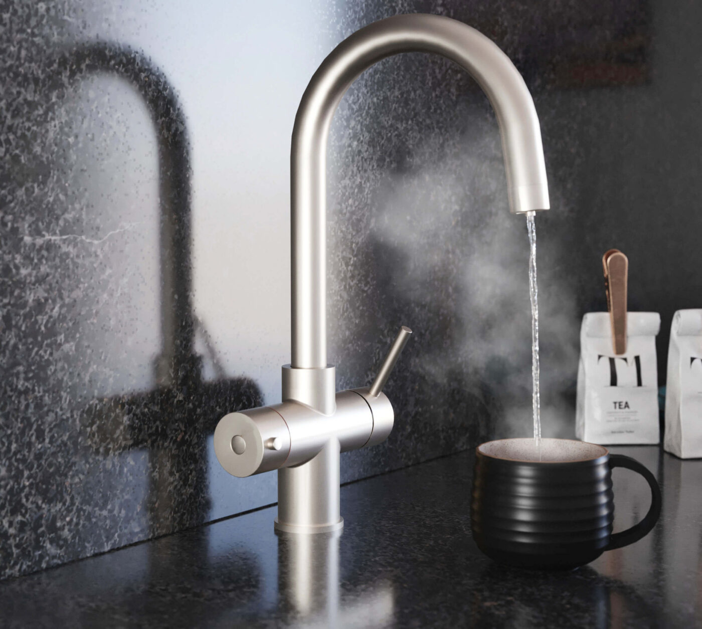 Messina Swan Neck 3-in-1 Boiling Tap - Brushed Nickel - Image 2
