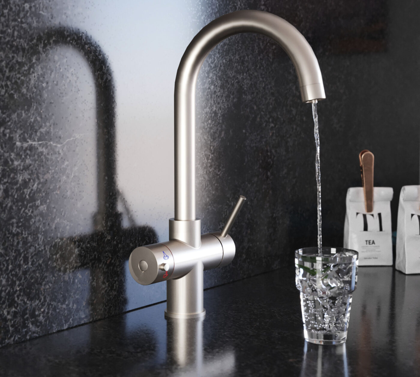 Genoa Swan Neck 4-in-1 Boiling Tap - Brushed Nickel