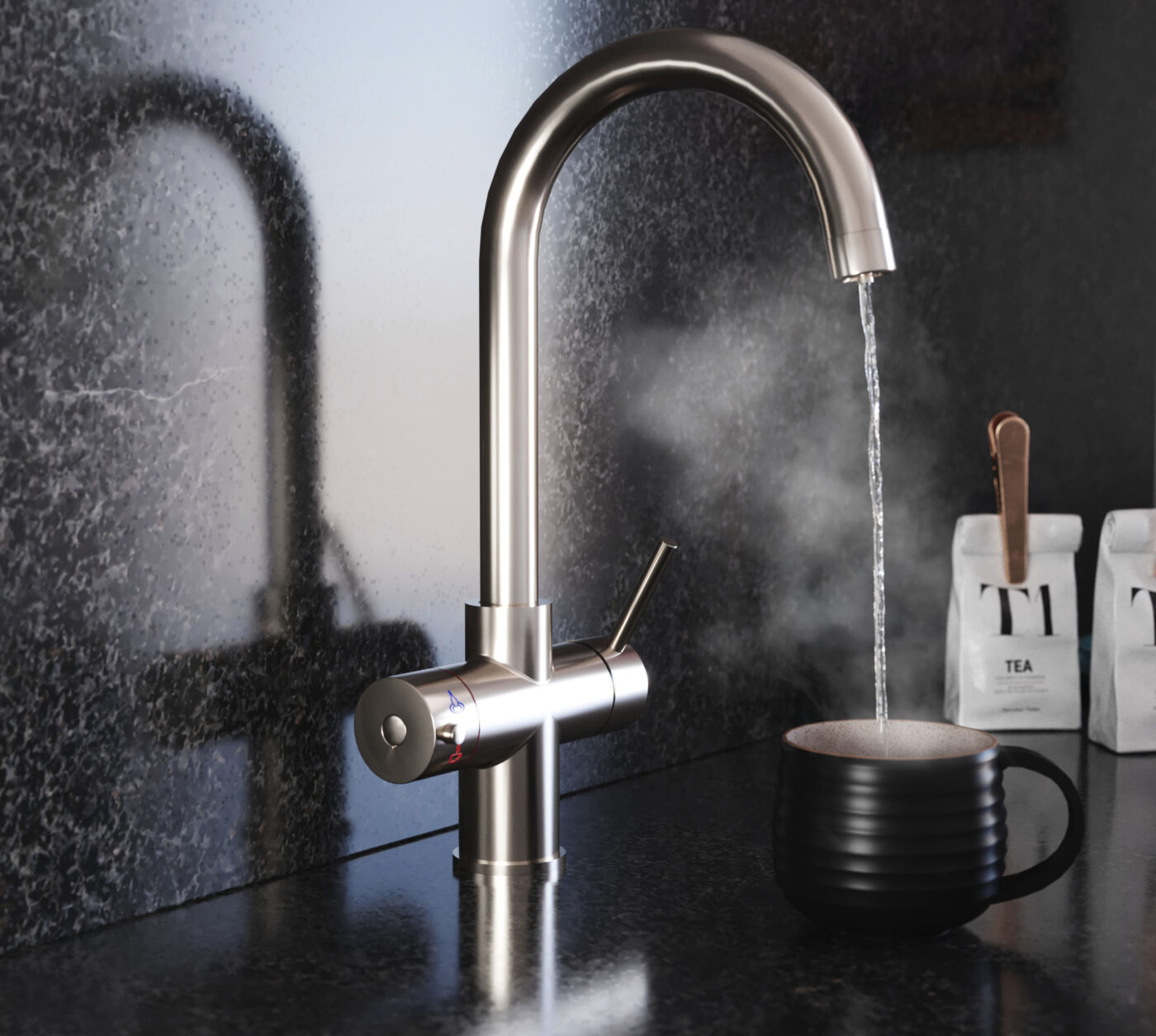 Genoa Swan Neck 4-in-1 Boiling Tap - Brushed Nickel - Image 2