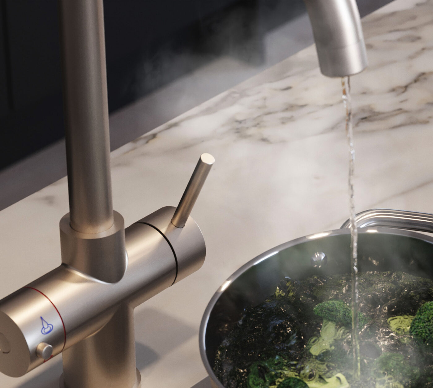 Genoa Swan Neck 4-in-1 Boiling Tap - Brushed Nickel - Image 3