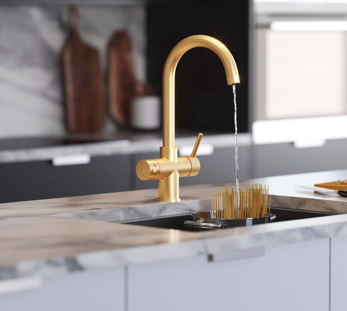 Genoa Swan Neck 4-in-1 Boiling Tap - Brushed Gold - Image 2