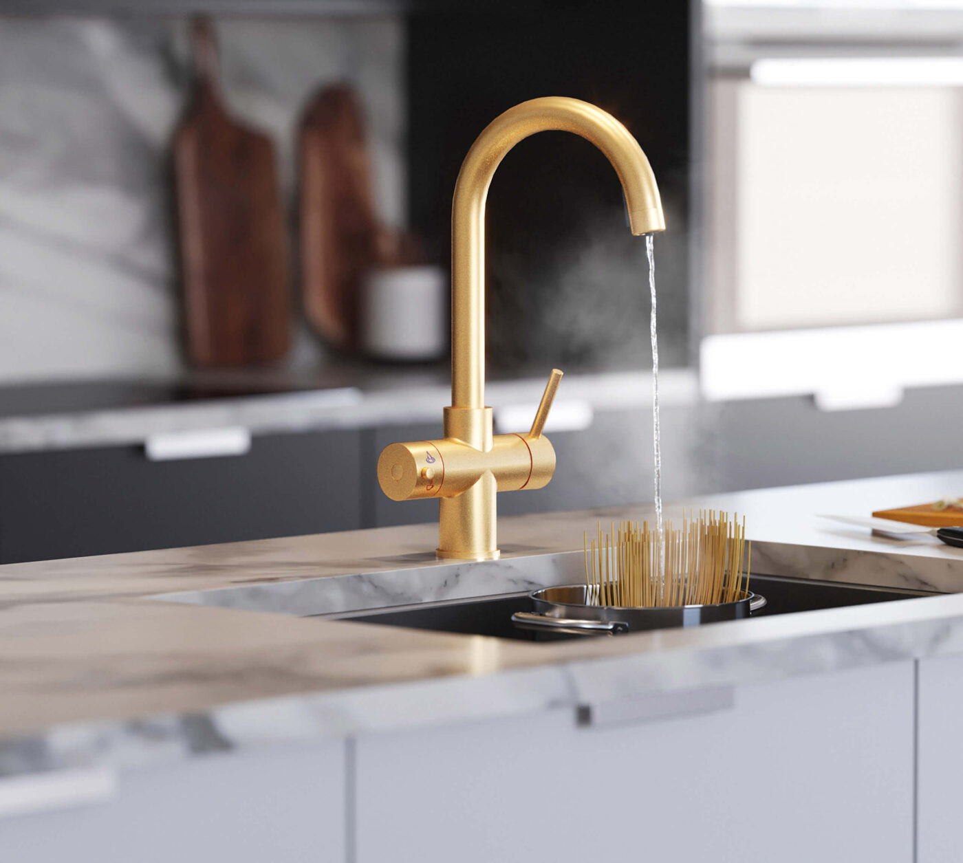 Genoa Swan Neck 4-in-1 Boiling Tap - Brushed Gold