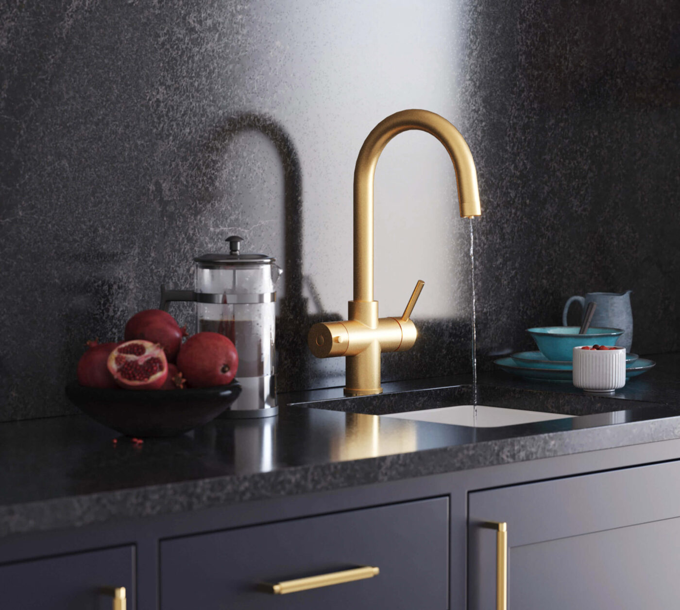 Messina Swan Neck 3-in-1 Boiling Tap - Brushed Gold - Image 2