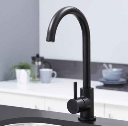 The black Bari kitchen tap in a modern kitchen